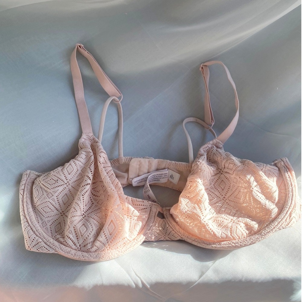 Pointelle Lace Sheer Demi Underwire‎ Pink Bra 34D Dainty Soft Lingerie Fairy Fem